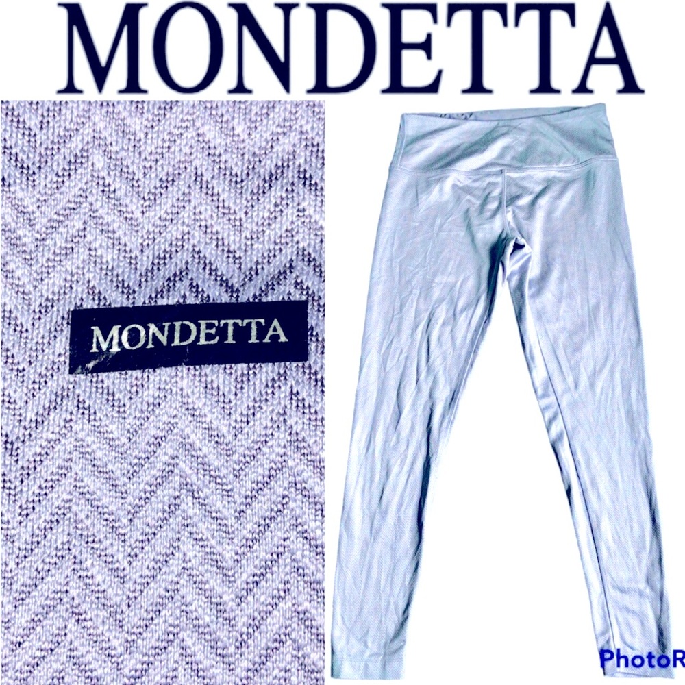 MONDETTA Leggings Tights Herringbone Print Medium Silver Gray Women’s
